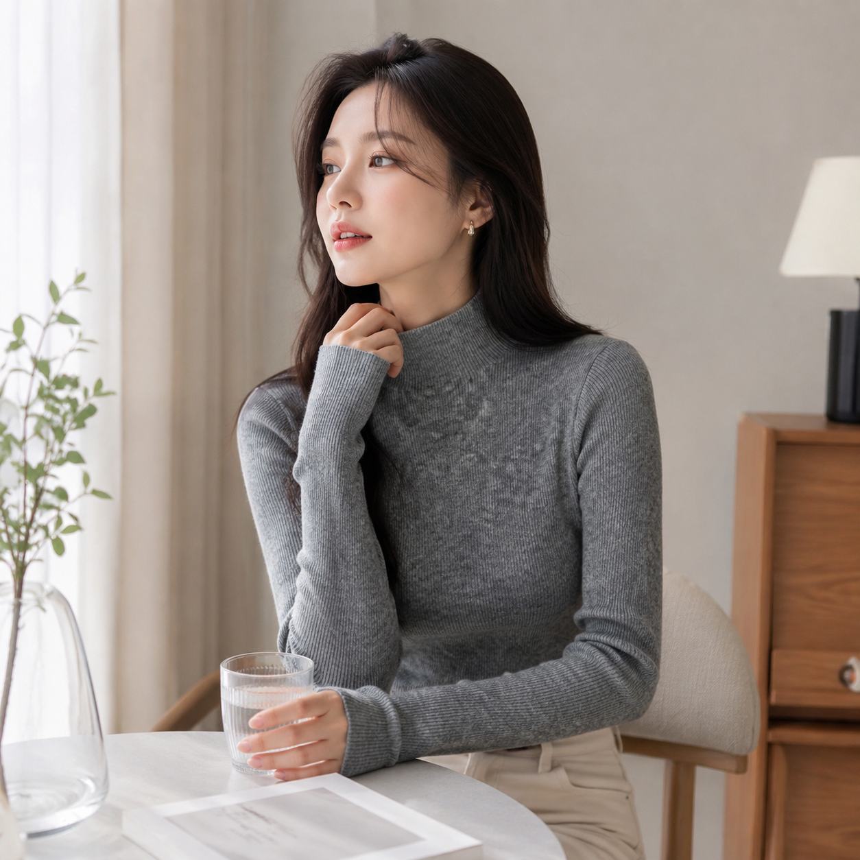 芭依璐秋季半高领修身打底毛衣女