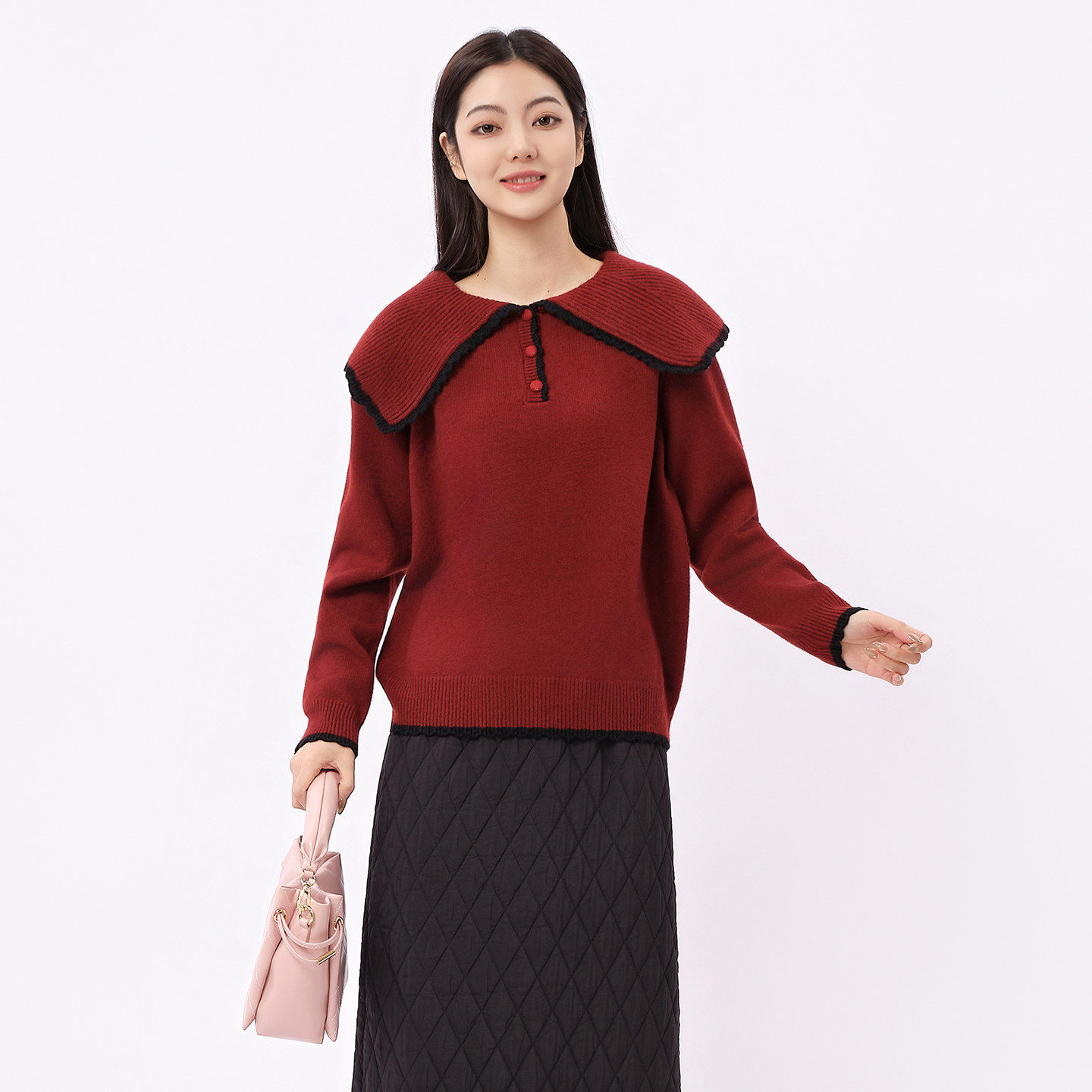 芭依璐2025秋冬新品毛衣三粒扣撞色娃娃领针织衫宽松显瘦小衫女装,女装/女士精品,毛衣,淘宝优惠券,粉丝福利购,淘宝优惠卷