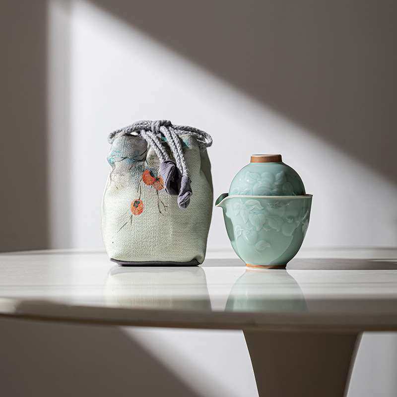 青瓷快客杯一壶一杯户外便携式浮雕柿子旅行茶具套装收纳柿事如愿,3C数码配件,其它配件,淘宝优惠券,粉丝福利购,淘宝优惠卷