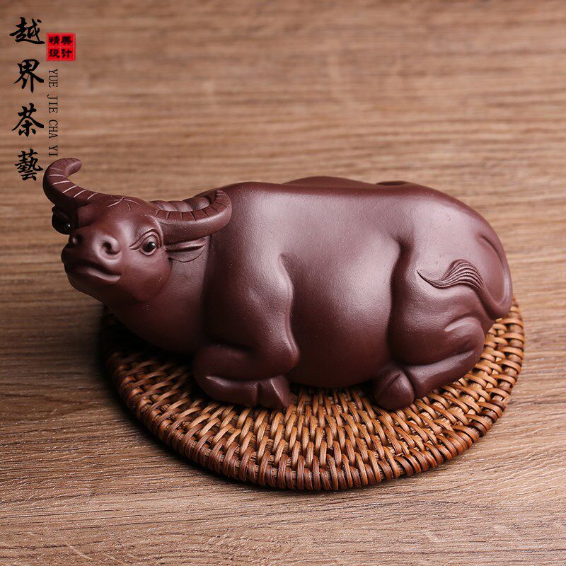 宜兴紫砂茶宠摆件生肖牛名家全手工牛气冲天扭转乾坤可养水牛茶玩