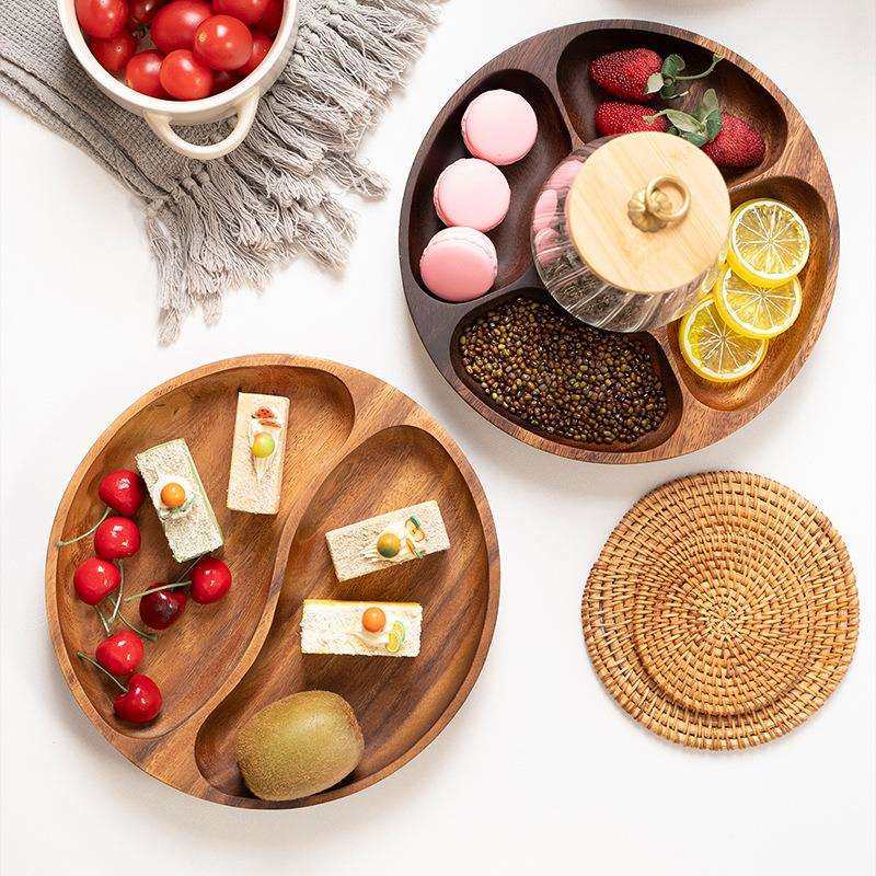 圆形实木分格盘创意家用五格盘干果盘子日式茶点盘柚木托盘分格盘,鲜花速递/花卉仿真/绿植园艺,割草机/草坪机,淘宝优惠券,粉丝福利购,淘宝优惠卷