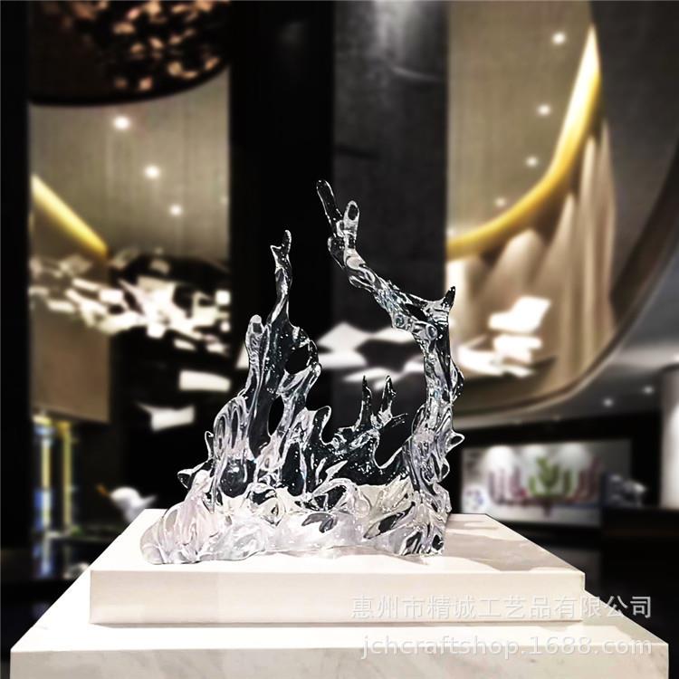 现代轻奢透明树脂浪花雕塑摆件大型酒店客厅玄关样板房软装工艺品