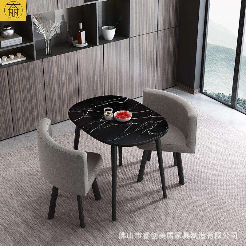 北欧小户型奶茶店桌椅餐桌灰色布艺洽谈桌椅组合办公室会客咖啡桌