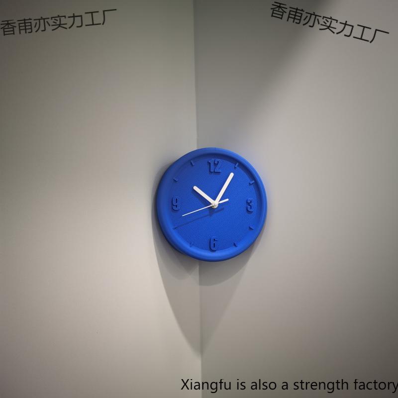 科技装饰纯色墙角简约现代打孔免艺术数字遮孔挂钟静音钟角