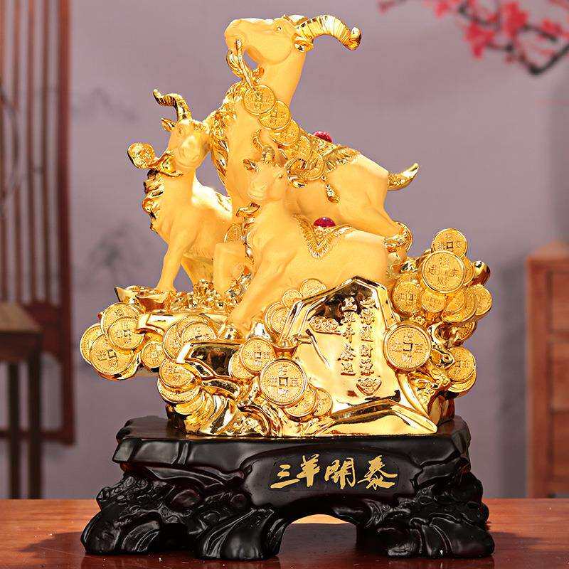 三羊开泰沙金羊摆件树脂工艺品家居饰品客厅电视柜办公室桌面装饰