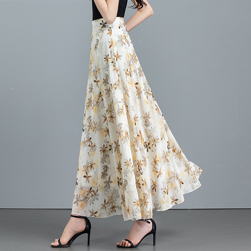 2026新款夏季碎花雪纺半身裙女百搭显瘦高腰大摆舞裙A字印花长裙