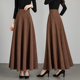 秋冬新款 咖色暗花毛呢半身长裙女大码 高腰a字裙加厚垂感大摆舞裙