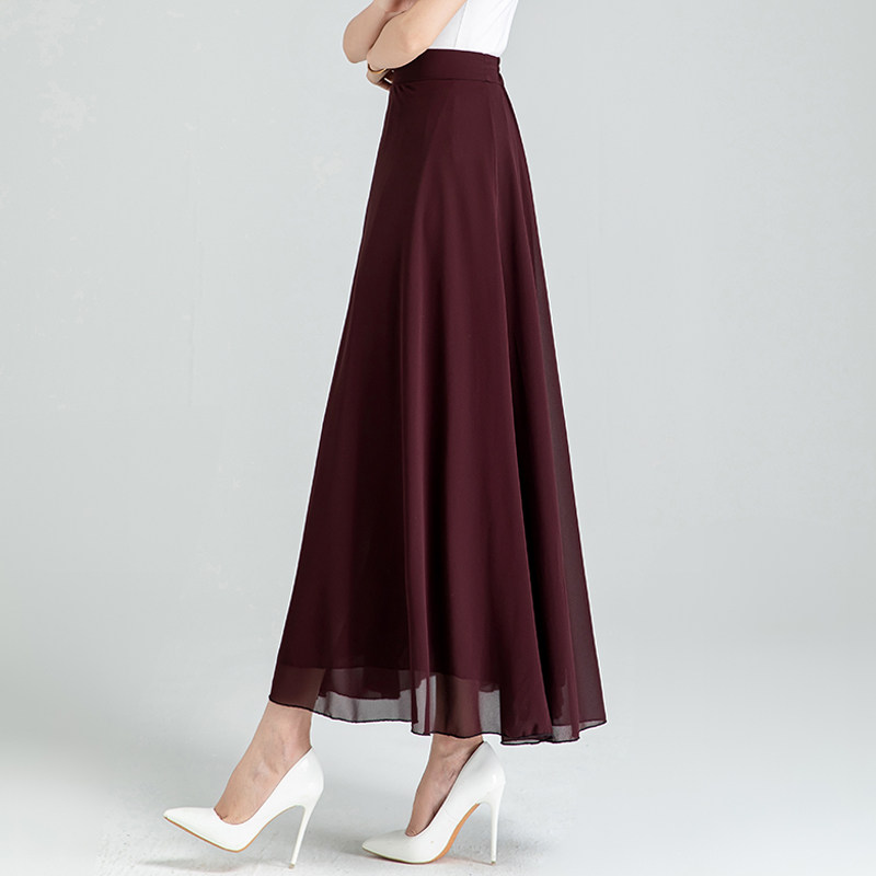 2026夏季新款半身裙女纯色广场舞中长款大码伞裙大摆A字雪纺长裙