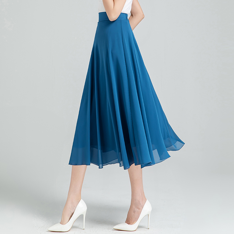 夏季新款雪纺半身中长裙大摆舞裙