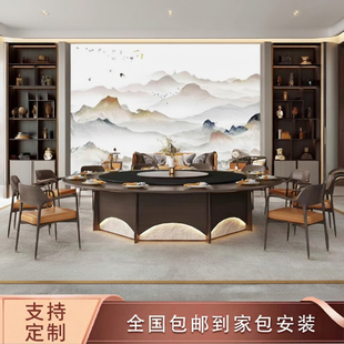 现代极简酒店轻奢岩板电动餐桌大圆桌别墅会所餐厅大理石宴会桌椅