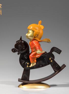 铜金岁月童梦小女孩黄铜摆件侠梦童行人物书房办公室桌面装饰铜器