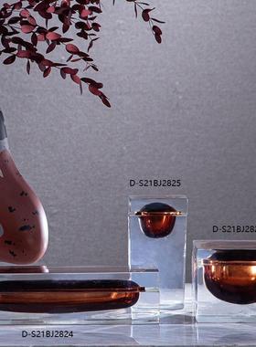 大千 创意电镀红组合亚克力透明储物盒摆件 书桌样板间组合摆件