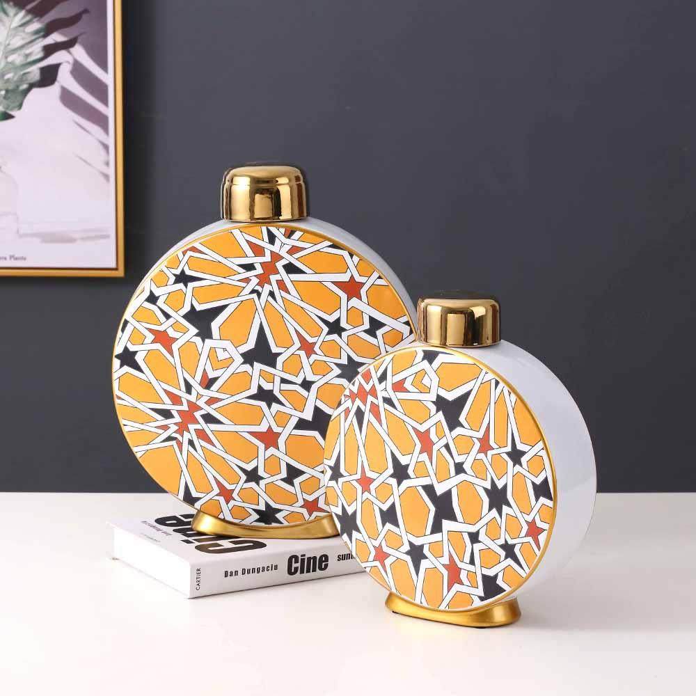 新中式陶瓷扁罐创意家居摆件样板房软装装饰品装饰罐陶瓷花瓶花插,橡塑材料及制品,工业陶瓷,淘宝优惠券,粉丝福利购,淘宝优惠卷