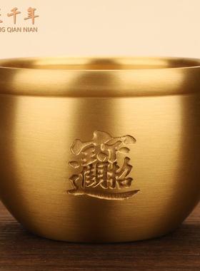 铜匠千年黄铜招财进宝缸迷你铜缸小聚宝盆素面黄铜工艺品摆件