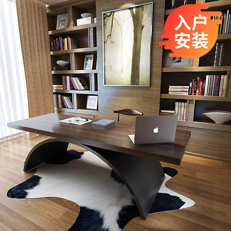 loft铁艺实木办公桌老板工作台北欧笔记本电脑桌创意月亮脚书桌子