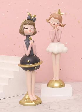 如果 俏皮可爱女孩饰品家居书桌装饰摆设创意礼品树脂工艺摆件