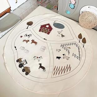 ins新款圆形儿童房围栏地毯 可爱游戏垫动物地毯 宝宝爬行垫地垫