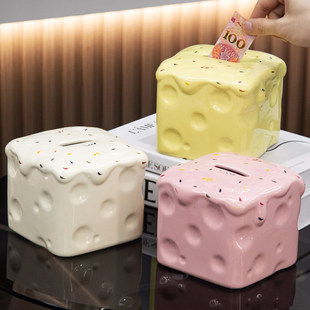 奶酪陶瓷存钱罐只进不出大号男孩女孩儿童成人可存可取陶瓷储蓄箱