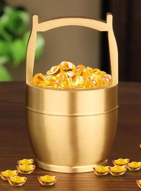 一桶金一统江湖实心黄铜大水桶招送财元宝办公室客厅摆件