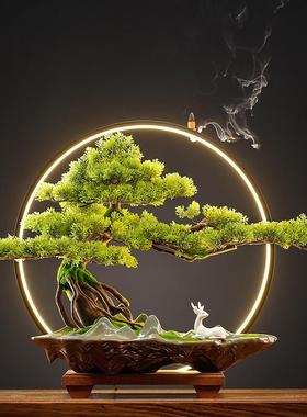 仿真崖柏盆景迎客松摆件中式装饰公司酒店室内景观办公室开业礼品