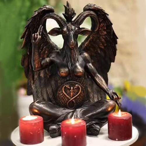 新款Satanic Idol Baphomet雕塑 坐禅魔法山羊树脂工艺品家居摆件