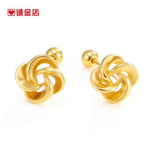 诚金店黄金旋织花耳钉女足金耳饰2026新款纯金耳环新年礼物送女友