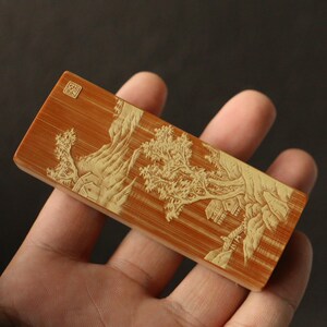 十几年玉竹老料纯手工东阳名家戚挺飞本工留青雕刻推盖牙签盒竹雕