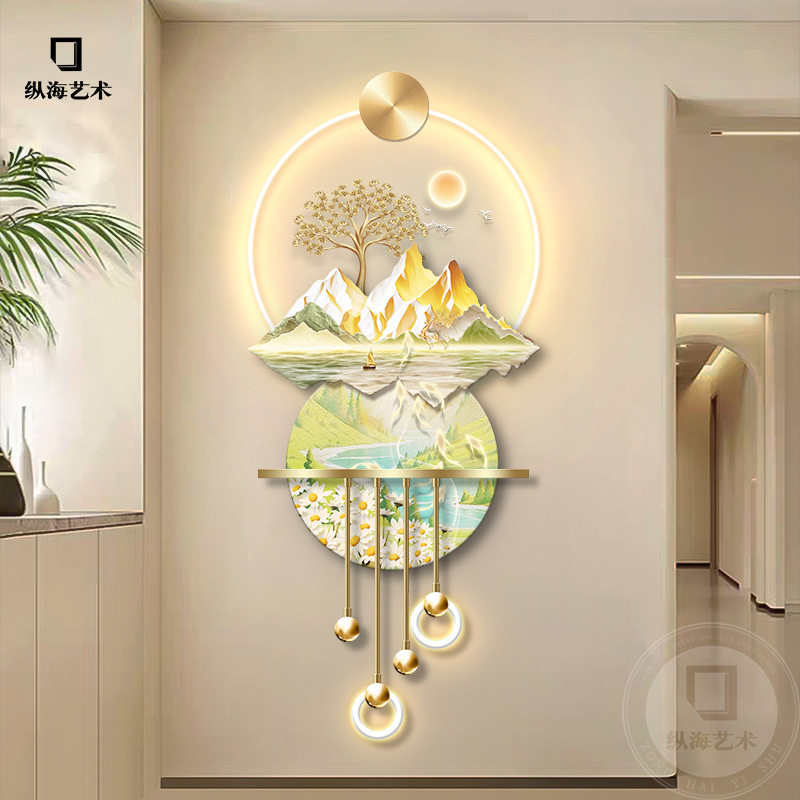 日照金山入户玄关装饰画奶油风正对门走廊尽头挂画高档发光壁灯画,家居饰品,氛围画/灯画,淘宝优惠券,粉丝福利购,淘宝优惠卷