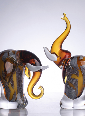 创意欧式琉璃招财象高升摆件客厅玄关酒柜办公室工艺品开业礼物