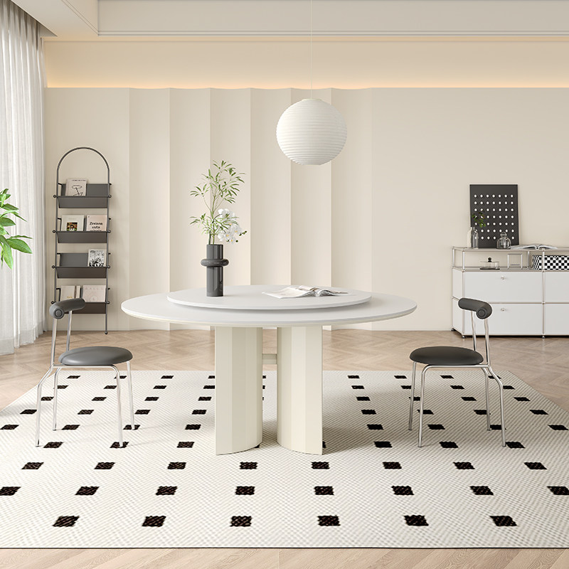 法式奶油风餐桌圆形带转盘家用高端8/10人复古白色岩板大圆桌,住宅家具,岩板餐桌,淘宝优惠券,粉丝福利购,淘宝优惠卷