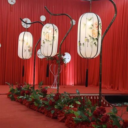 婚庆道具中式汉唐竹节灯笼路引宫灯铁艺摆件订结婚礼现场布置装饰