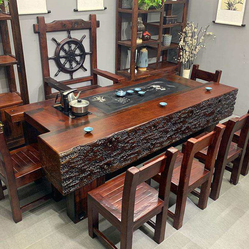 老船木龙骨茶道桌全套实木套装一体办公室喝茶家具功夫大茶台茶艺