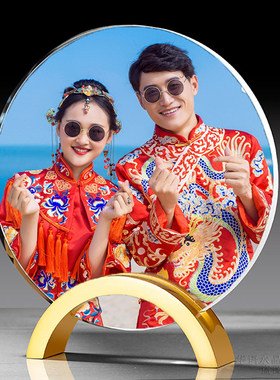 圆形水晶照片摆台定制婚纱儿童宝贝成长记录diy金属玻璃相框摆件