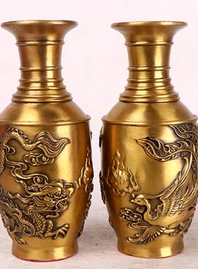 杨铜记 铜花瓶摆件 龙凤花瓶 工艺品摆件 插花 花瓶