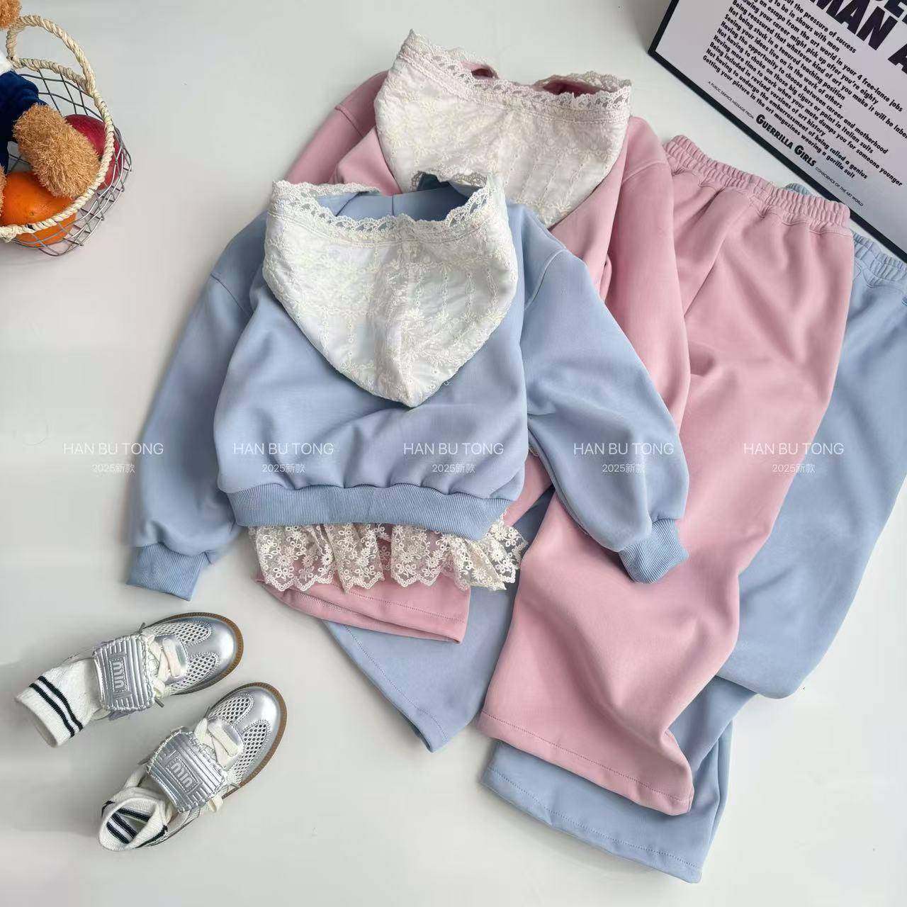 2026新款女童春装儿童运动套装开衫连帽卫衣春季阔腿裤两件套