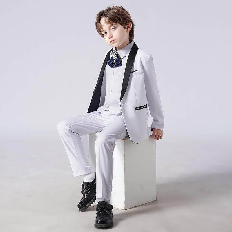 2026新款儿童西装套装男童白色小西服韩版花童礼服T台走秀钢