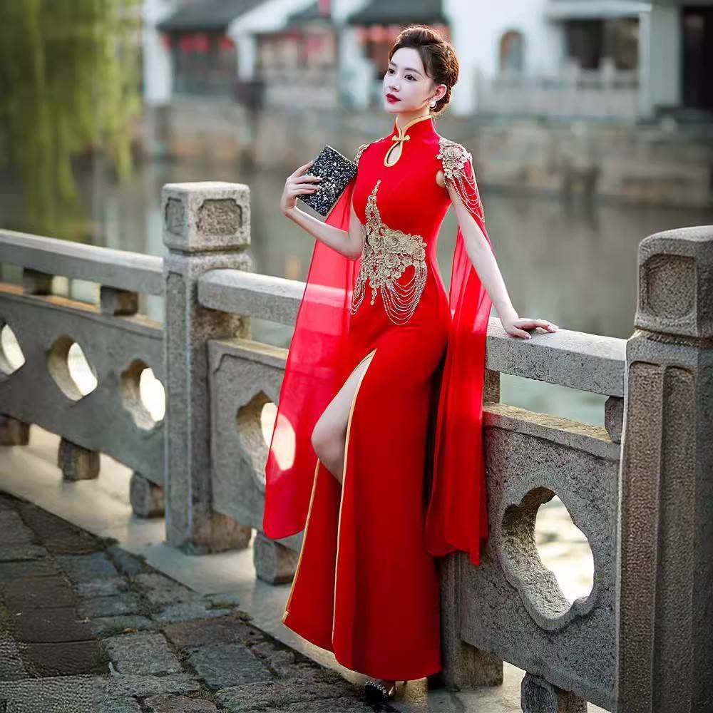 2026新款走秀旗袍端庄大气主持人服装改良年轻款古典舞台表演,女装/女士精品,旗袍,淘宝优惠券,粉丝福利购,淘宝优惠卷