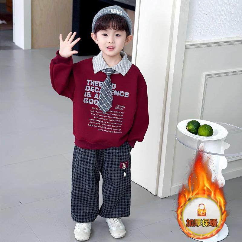 2026新款男童加绒套装秋冬款儿童潮酷加厚卫衣男孩冬季韩版两,童装/婴儿装/亲子装,儿童运动套装,淘宝优惠券,粉丝福利购,淘宝优惠卷