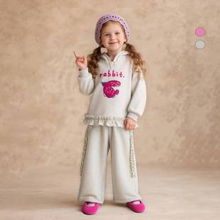 2026新款阿米拉童装冬季女童撞色花边套装宝宝柔软保暖两件套