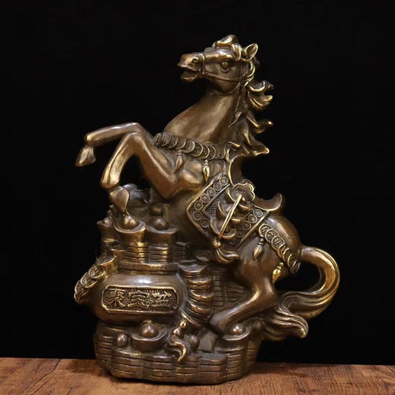 大号铜马摆件生肖立马踏乾坤聚宝盆飞马家居工艺品马到成功铜马