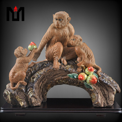 石湾陶瓷公仔工艺送礼精品家居门客厅装饰品年货动物生肖猴子摆件