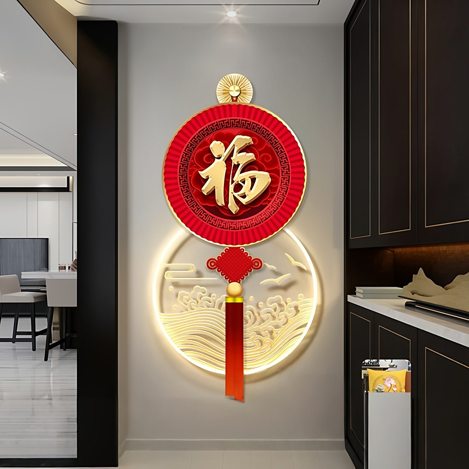 入户玄关装饰画2026新款福字正对门挂画喜庆中国结led壁灯画新年,家居饰品,氛围画/灯画,淘宝优惠券,粉丝福利购,淘宝优惠卷