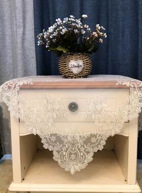 米白色蕾丝绣花桌巾欧式风格盖布125cm床头柜防尘桌布家居多用盖