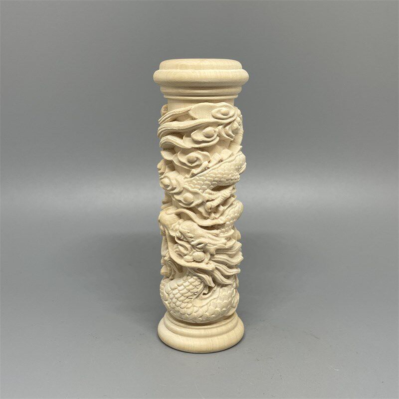 黄杨木雕刻盘龙柱子手把件实木文玩盘玩生肖龙蟠龙小摆件无漆无蜡