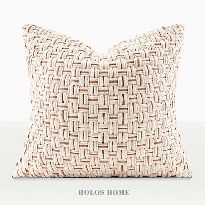 柏洛斯Chenille面料粗线纯手工立体编织客厅高级科技皮沙发抱枕套