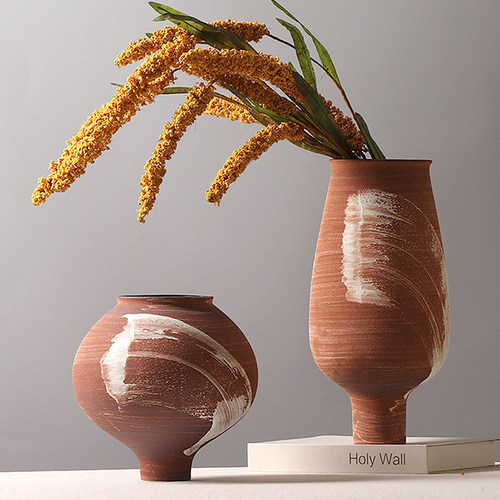 复古侘寂风插花瓶民宿陶瓷花器样板间客厅玄关酒店桌面装饰品摆件