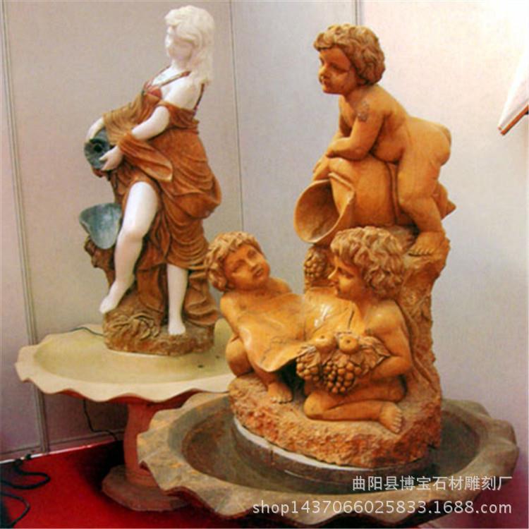 西方雕塑抱罐大理石小孩欧式天使人物景观装饰家居摆件流水雕像