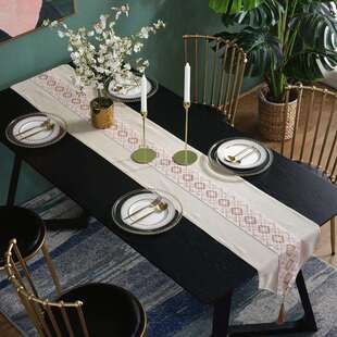 简约新中式拼花桌旗样板间装饰桌巾茶席餐桌布旗棉麻加厚桌布茶台