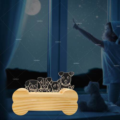 新款木质工艺品 实木骨头小夜灯 创意骨头狗3D亚克力灯FS-TZD1006