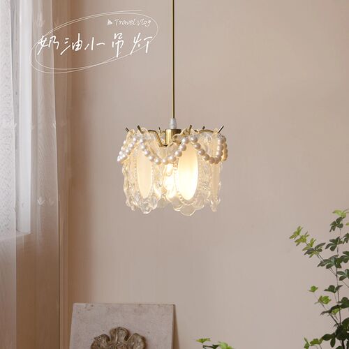 法式卧室床头吊灯复古水晶玻璃餐厅小吊灯羽毛单头吊线玄关过道灯